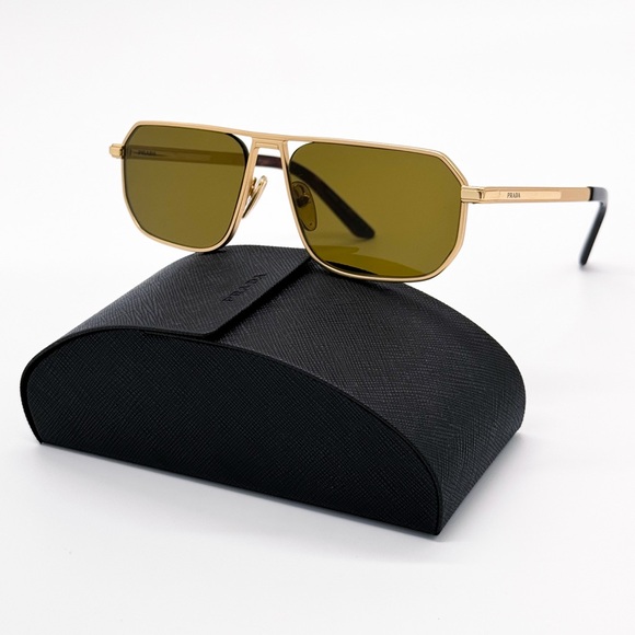 NEW PRADA PRA53S 1BK01T UNISEX SUNGLASSES SPR A53 1BK01T GOLD PR A53S - Picture 3 of 14